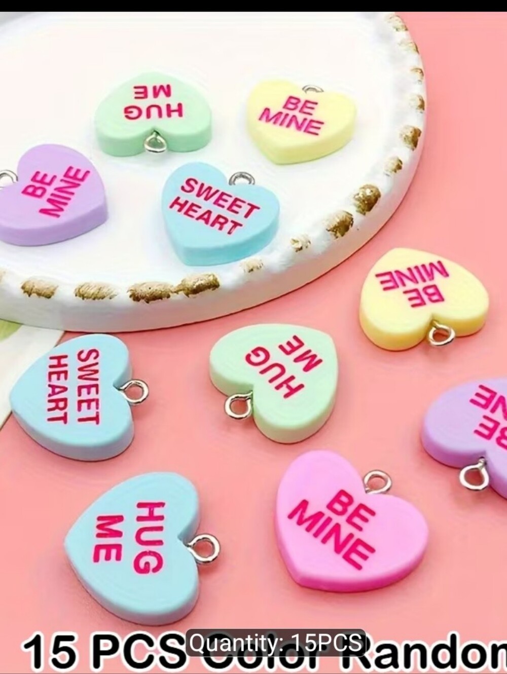 Pink and Pastel Heart 'HUG ME' Charms - Pack of Decorative Hearts